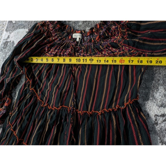 Peasant Tiered Off The Shoulder‎ Tunic Dress Black Orange - Picture 8 of 8